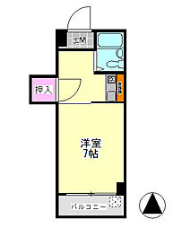 ドルフィン扇町II 1階1Kの間取り