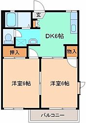 JR両毛線 国定駅 4.5kmの賃貸アパート 2階2DKの間取り