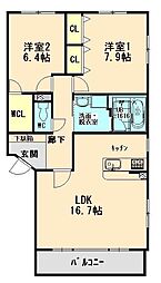 フローリッシュS 1階2LDKの間取り
