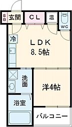 グラースコート 1階1LDKの間取り