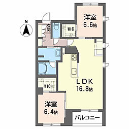 オリゾンIIIＤ 2階2LDKの間取り