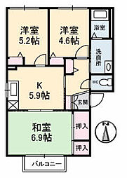 コーポ中的場　II棟 1階3Kの間取り