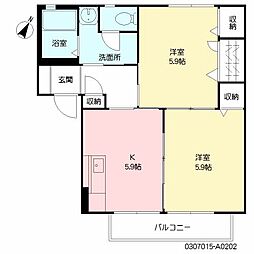 シャーメゾン　カメリア 2階2Kの間取り