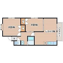 KMハイツ 2階2LDKの間取り