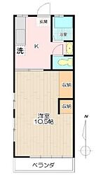 サンバロン 2階1Kの間取り