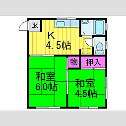 ハイツ一番地 1階2Kの間取り