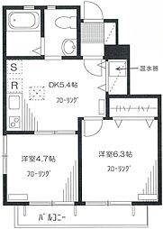 パインコート小平 1階2DKの間取り