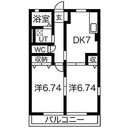 エトワール韮塚 2階2DKの間取り