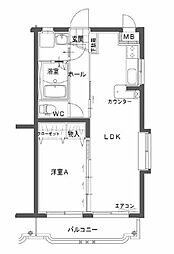 エスペランサII 1階1LDKの間取り