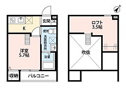 マクト北柏 2階1Kの間取り