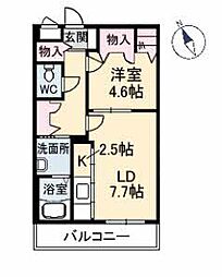 セレッソ庚午 2階1LDKの間取り