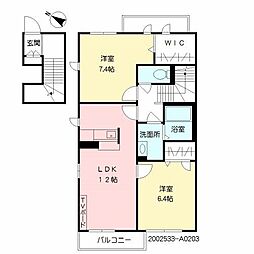 アトリエール 2階2LDKの間取り