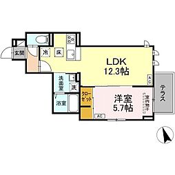 Asset-Court調布ヶ丘 1階1LDKの間取り