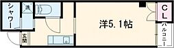 ビルシャナ鶴見 2階1Kの間取り