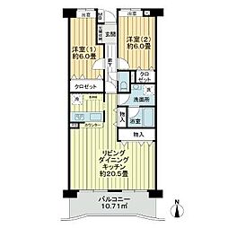 グランジュールマンション新田東 6階2LDKの間取り