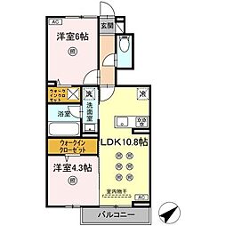 D-resena平江 1階2LDKの間取り
