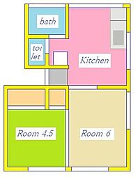 サンセットヒル 1階2Kの間取り