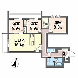 シティプラザ長者 3階3LDKの間取り