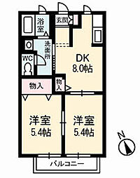 ムーンレイク 2階2DKの間取り