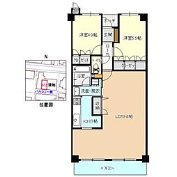 サーパス茜通り 6階2LDKの間取り