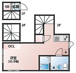 都営大江戸線 光が丘駅 徒歩16分の賃貸アパート 3階ワンルームの間取り