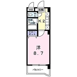 ソレイユ・ヒロ・上水前寺 3階1Kの間取り