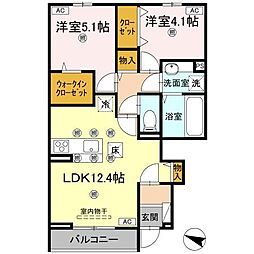 ラ・フルールII 1階2LDKの間取り