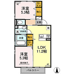 フィールドヴィレッジI 2階2LDKの間取り