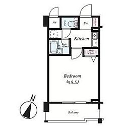 ラナップスクエア三宮プライム 2階1Kの間取り