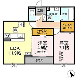 メゾン・ロワール 102 1階2LDKの間取り