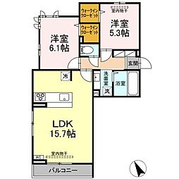 メゾン・ロワール 203 2階2LDKの間取り