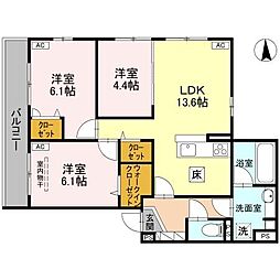 エンラージ西院 101 1階3LDKの間取り
