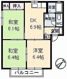 ハミングバード　Ｂ棟 1階3DKの間取り
