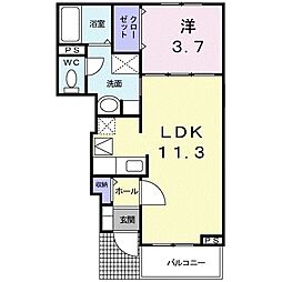 サンライズ　テール 1階1LDKの間取り