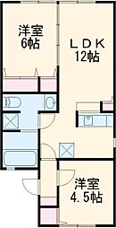 グランメール南田園 1階2LDKの間取り