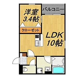 LECOCON四日市VIII 1階1LDKの間取り