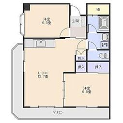 JR両毛線 前橋駅 徒歩16分の賃貸マンション 2階2LDKの間取り