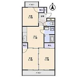 JR両毛線 新前橋駅 徒歩23分の賃貸マンション 3階3DKの間取り