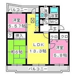 アムールTOMOIKE 1階3LDKの間取り