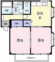 クレールハイムＢ 1階2DKの間取り