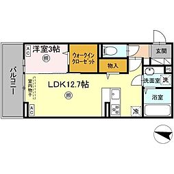 ソラーナI 3階1LDKの間取り