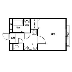 アムールもみの木 2階1Kの間取り