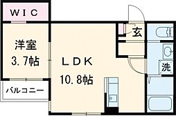 ＢＲＡＶＥ　ＢＡＳＥ戸島 2階1LDKの間取り