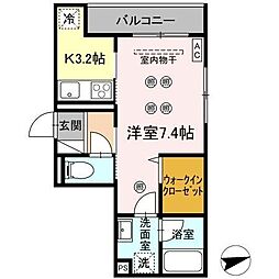 パーシモン駅南II 2階1Kの間取り