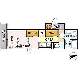 パーシモン駅南II 3階1Kの間取り