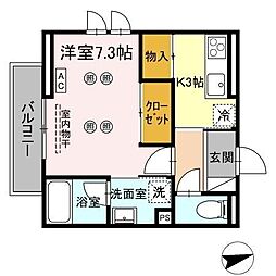 パーシモン駅南II 3階1Kの間取り