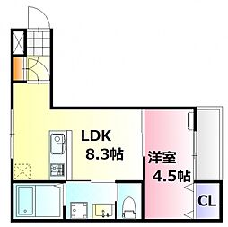 アーデル牛田新町　Ｂ棟 1階1LDKの間取り