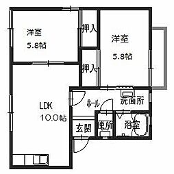 フレグランス延時 2階2LDKの間取り