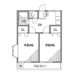 富士見台レジデンスS 2階2DKの間取り
