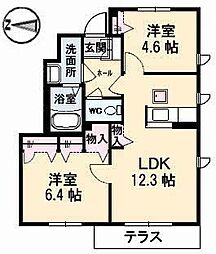 グランドメゾン片島　Ｆ棟 1階2LDKの間取り